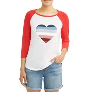 💕 EV1 Ellen Degeneres Baseball 3/4 Length Sleeve Striped‎ Heart Novelty Tee S